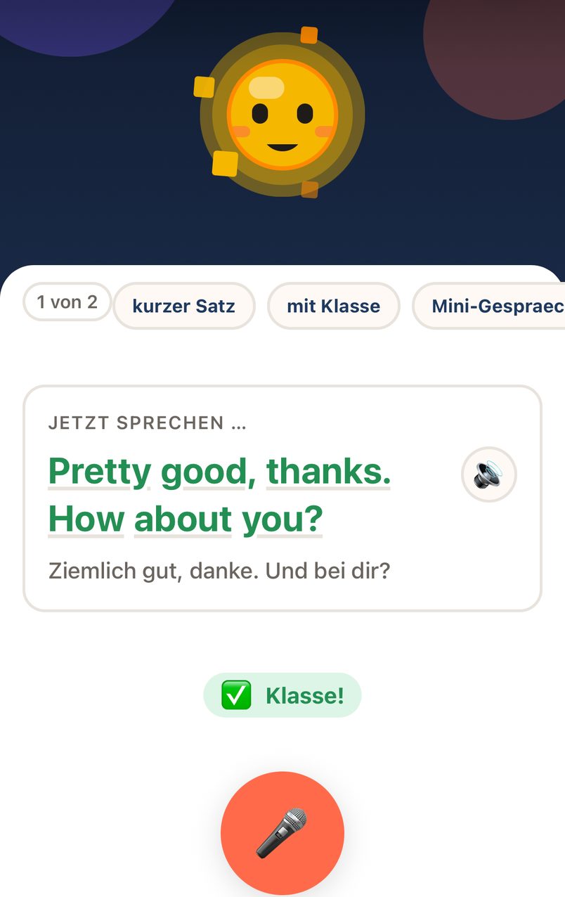 Eine Lektion in der SaySmart-App mit Rückmeldung zu jedem Wort